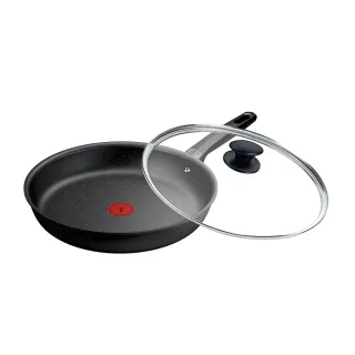 【Tefal 特福】法國製 精焠系列30cm不沾鍋平底鍋+玻璃蓋(不挑爐具、IH爐可用鍋)