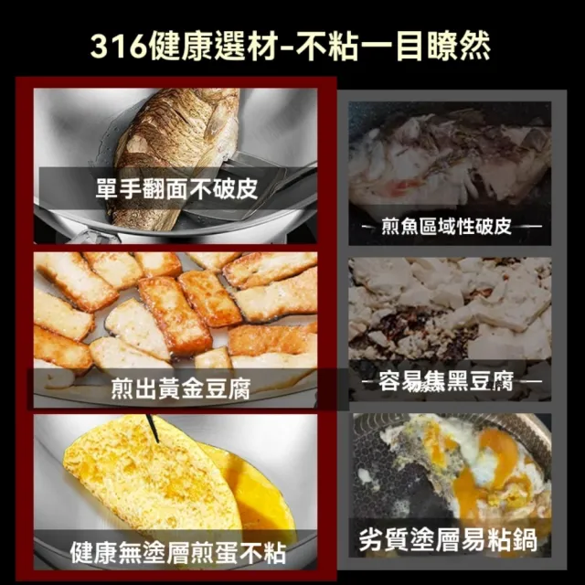 【ZHIPU 芝浦】316不鏽鋼炒鍋無塗層炒菜鍋中式炒鍋不粘鍋平底鍋ih爐可用鍋(22cm無蓋款