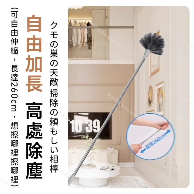 常隆 天花板清潔刷 除塵撣 高處除塵 柔韌毛刷 可水洗（最長260cm 掃把 刷窗器 蜘蛛網刷 掃除用具）