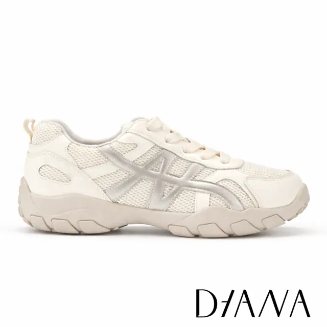 【DIANA】舒適撞色異材質綁帶休閒鞋 白色