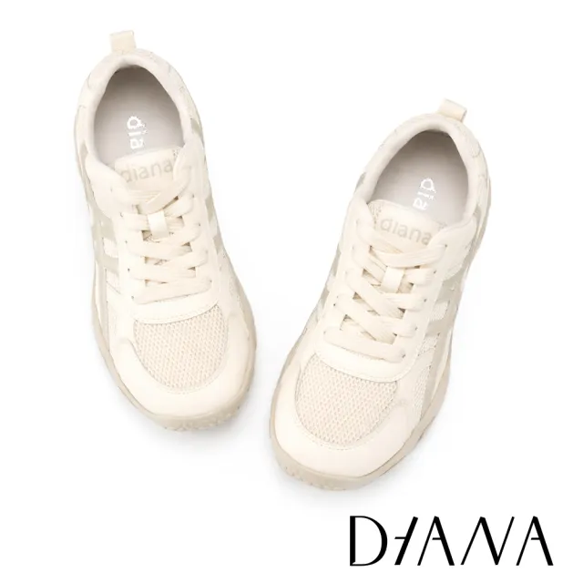 【DIANA】舒適撞色異材質綁帶休閒鞋 白色