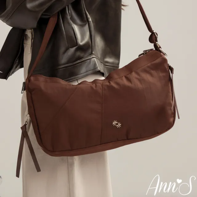 【Ann’S】空氣感極輕-流蘇雙拉鍊HOBO肩背包（3WAY多背法）-咖
