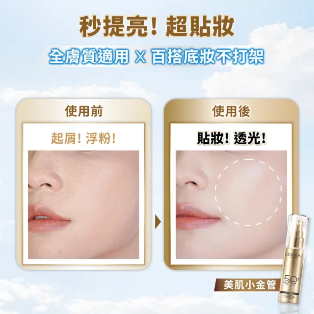 【L’OREAL Paris 巴黎萊雅】多效防護輕裸美肌乳30ml_美肌小金管/控油小銀管(防曬/妝前乳)