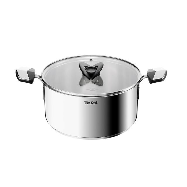 【Tefal 特福】精銳系列24cm不鏽鋼雙耳湯鍋_加蓋(不挑爐具、IH爐可用鍋)