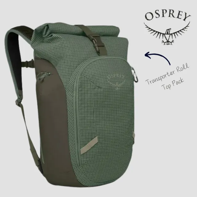 【Osprey】Transporter Roll Top Pack 防潑水通勤旅行後背包 Pine Leaf | 捲式主隔間開口