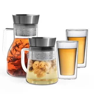 【Driver】大小甘丹茶壺豪華組(泡茶壺 茶具 茶器 茶杯 耐熱玻璃壺 玻璃馬克杯 茶壺茶杯組 送禮推薦)