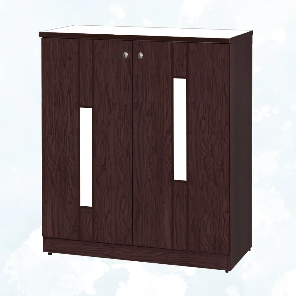 【文創集】南亞塑鋼  默爾3尺橫飾橫式彩門系列雙開門鞋櫃(二色可選＋搭配時尚霧銀色橢圓形把手)