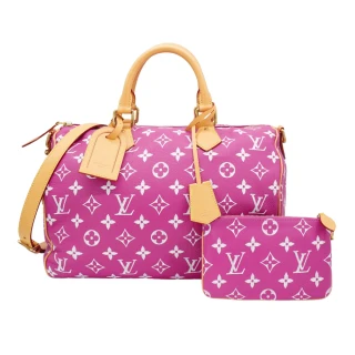 【Louis Vuitton 路易威登】展示品 Speedy P9 40 小牛皮手提斜背二用包(M11563-粉紅/紫)