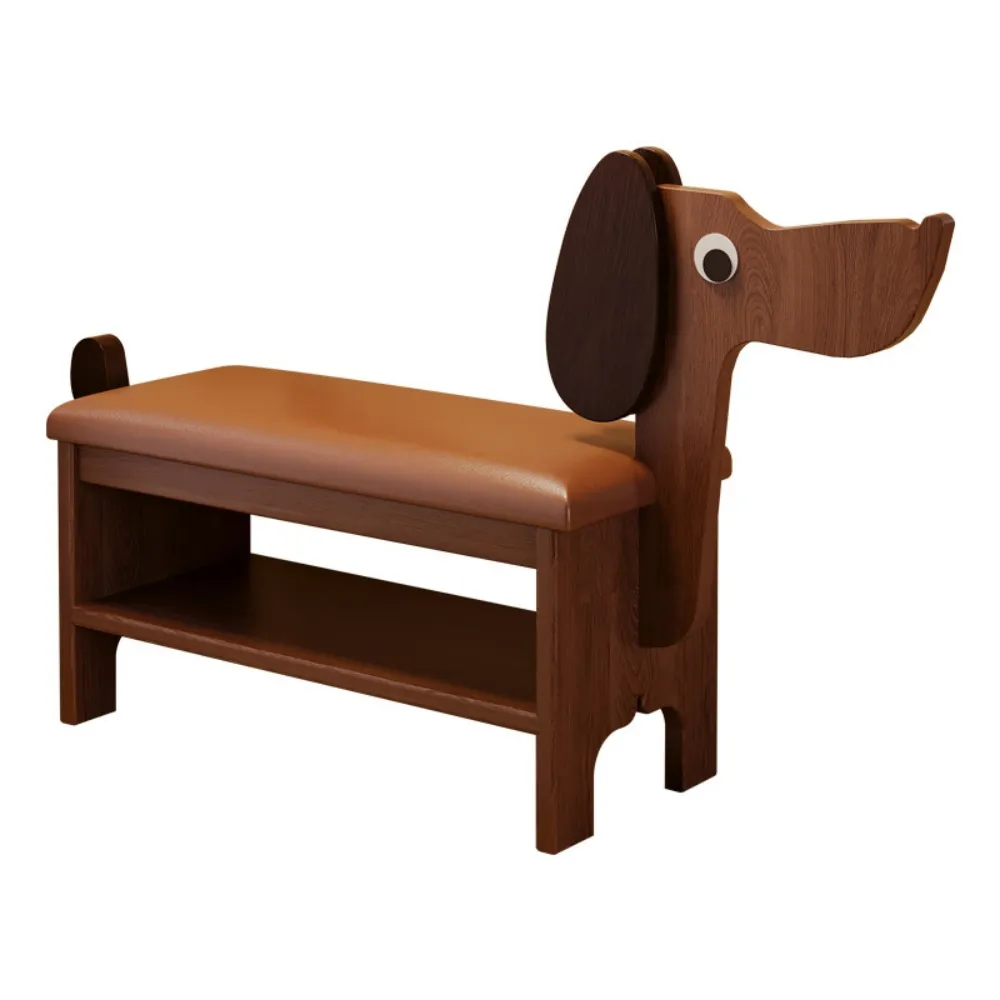 【JinJiu津久】實木小狗換鞋凳 軟包雙層80CM 家用門口 鞋櫃坐凳 可愛創意收納鞋架(穿鞋凳 換鞋凳)