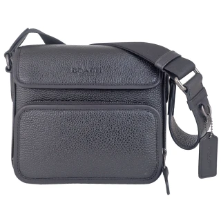 【COACH】皮革翻蓋方形子母斜背包(黑色)