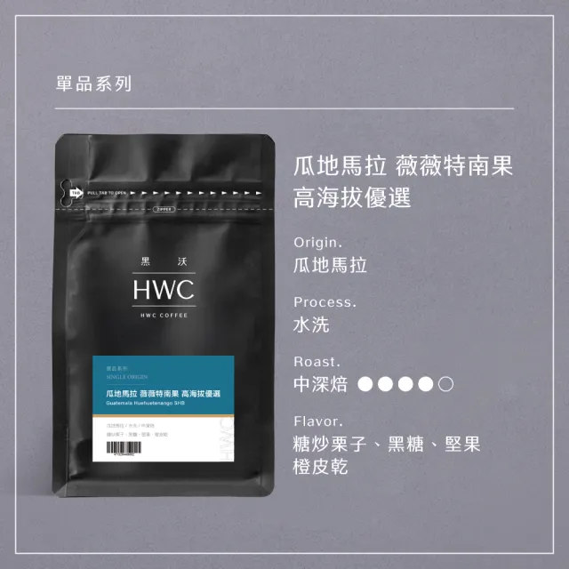 【HWC 黑沃咖啡】單品系列-半磅咖啡豆227g(衣索比亞/瓜地馬拉/巴西/肯亞/印尼)