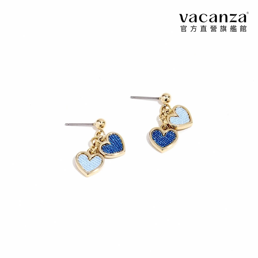【vacanza】雙色牛仔愛心 純鋼飾品 鋼針耳環( 生日禮物)