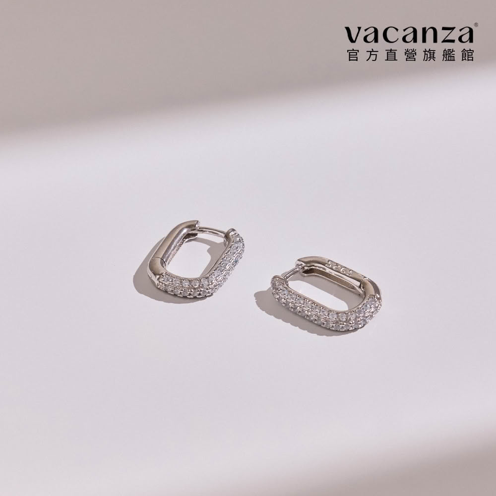 【vacanza】幾何鑲鑽 925純銀飾品 純銀耳環(抗過敏 生日禮物)