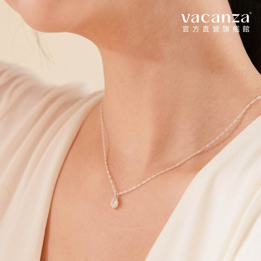 【vacanza】水波滴鑽 925純銀飾品 純銀項鍊(抗過敏 生日禮物)