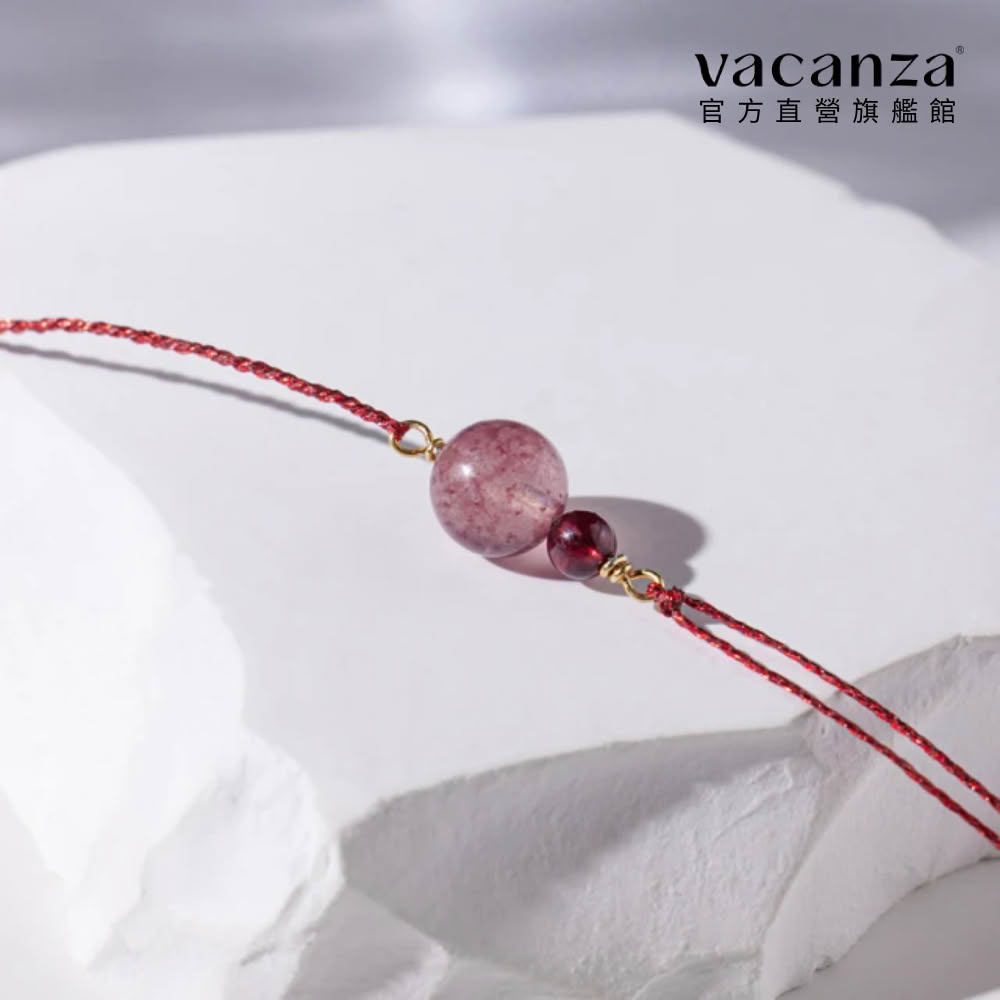 【vacanza】祈願|草莓晶 925純銀飾品 水晶手鍊 純銀手鍊(抗過敏 生日禮物)