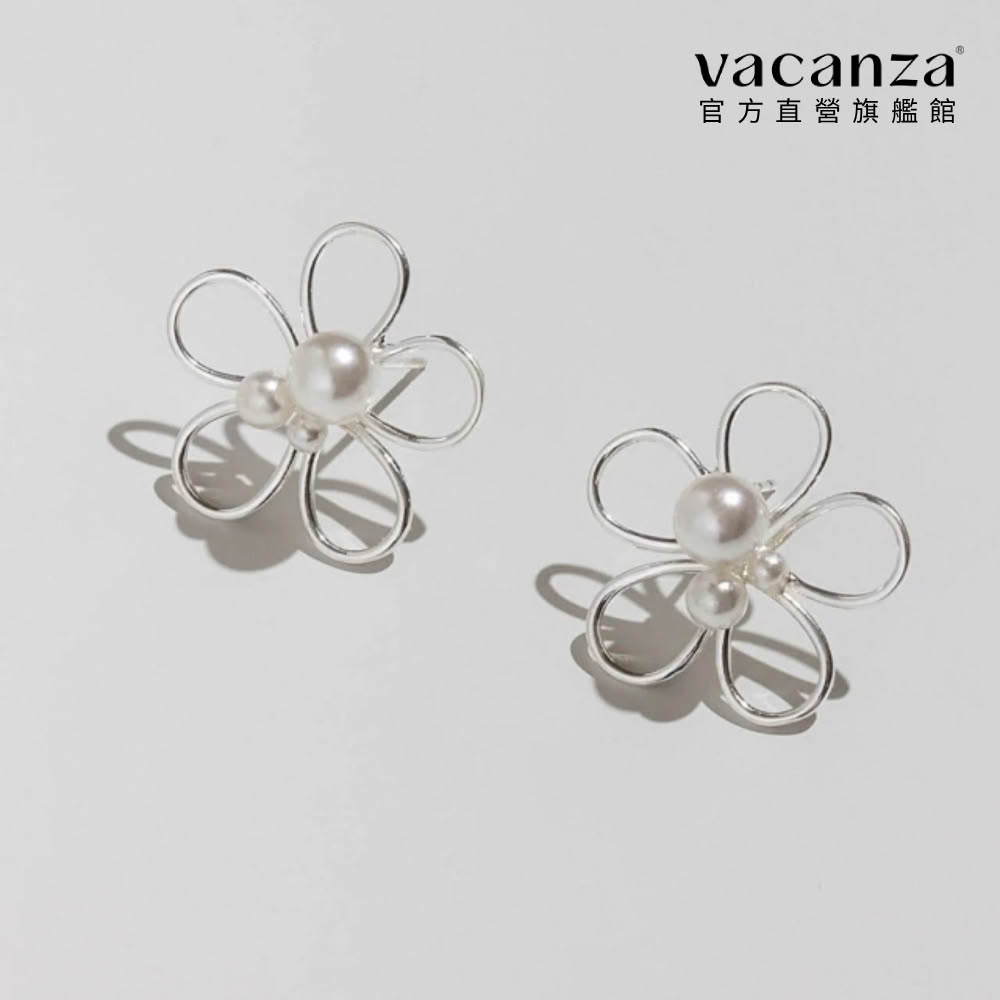 【vacanza】鏤空珍珠花 925純銀飾品 純銀耳環(抗過敏 生日禮物)