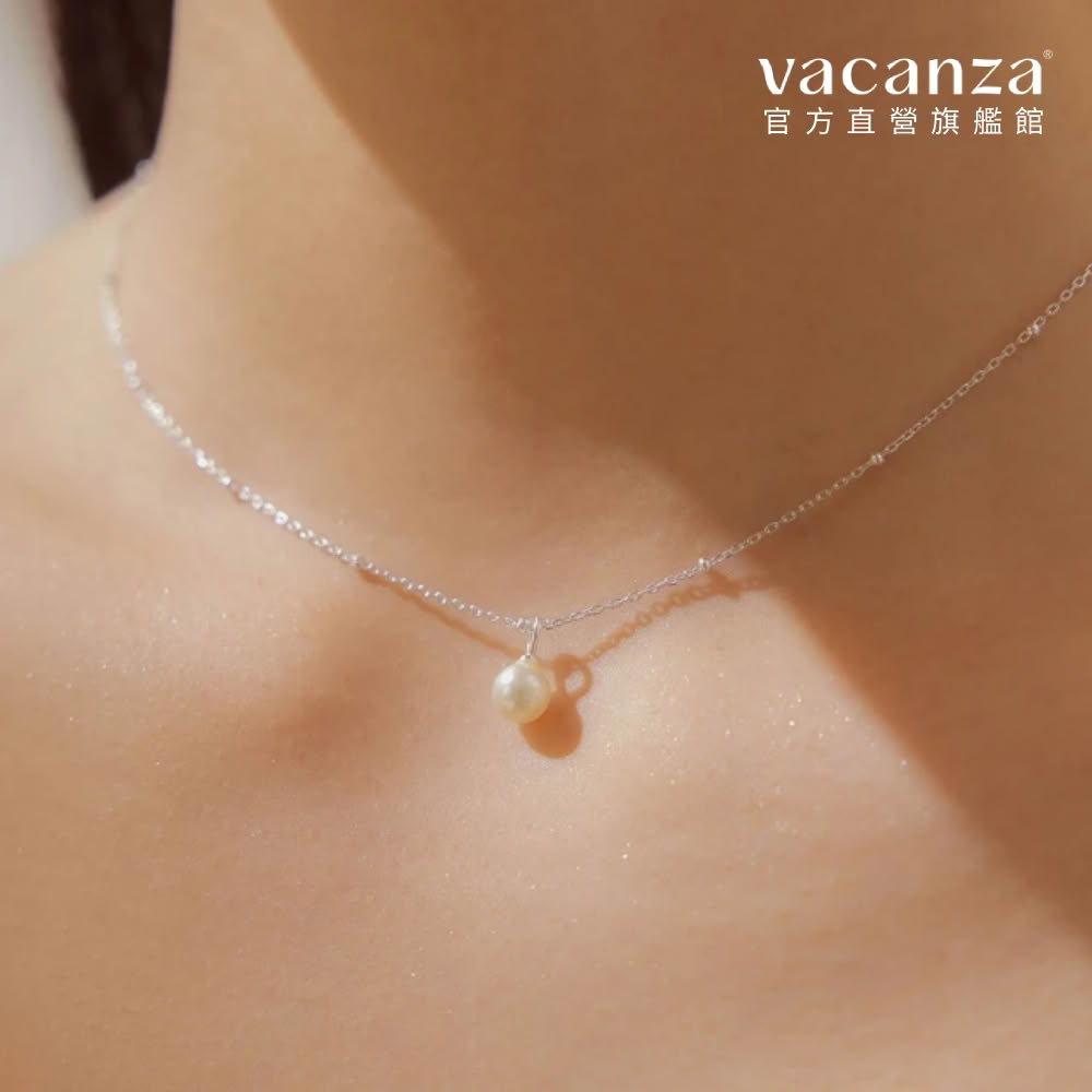 【vacanza】迷你珍珠垂掛 925純銀飾品 純銀項鍊(抗過敏 生日禮物)