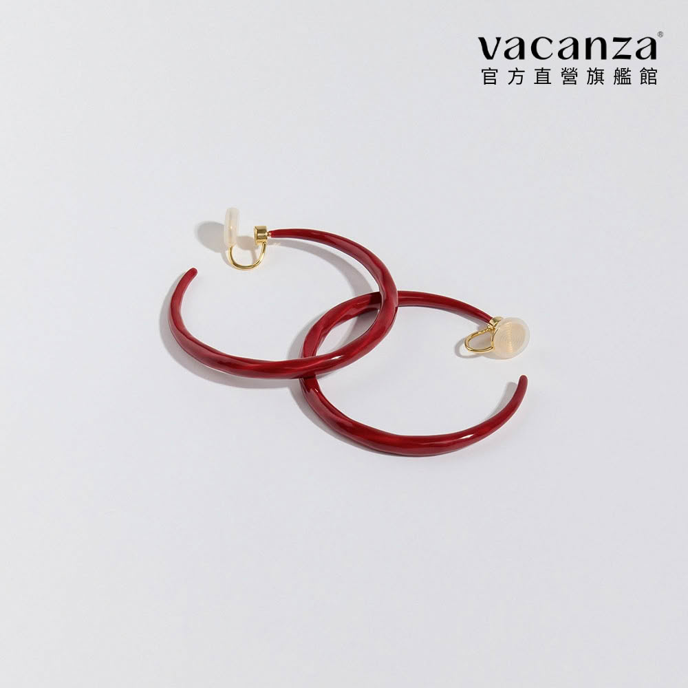 【vacanza】簡約大紅 可旋轉垂掛夾式耳環 耳夾(飾品 生日禮物)