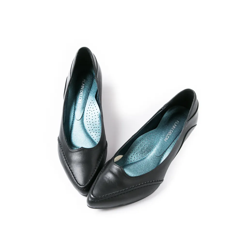 【ALAIN DELON 亞蘭德倫】優雅迷人小羊皮低跟鞋A97008(1色  黑色)