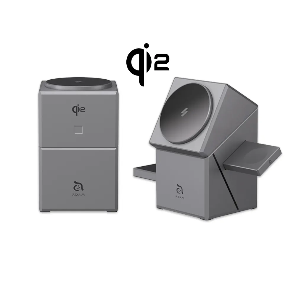 【ADAM 亞果元素】Mag Qube Qi2 立方體智慧型三合一旅行磁吸無線充電座 鈦(無線/Magsafe)