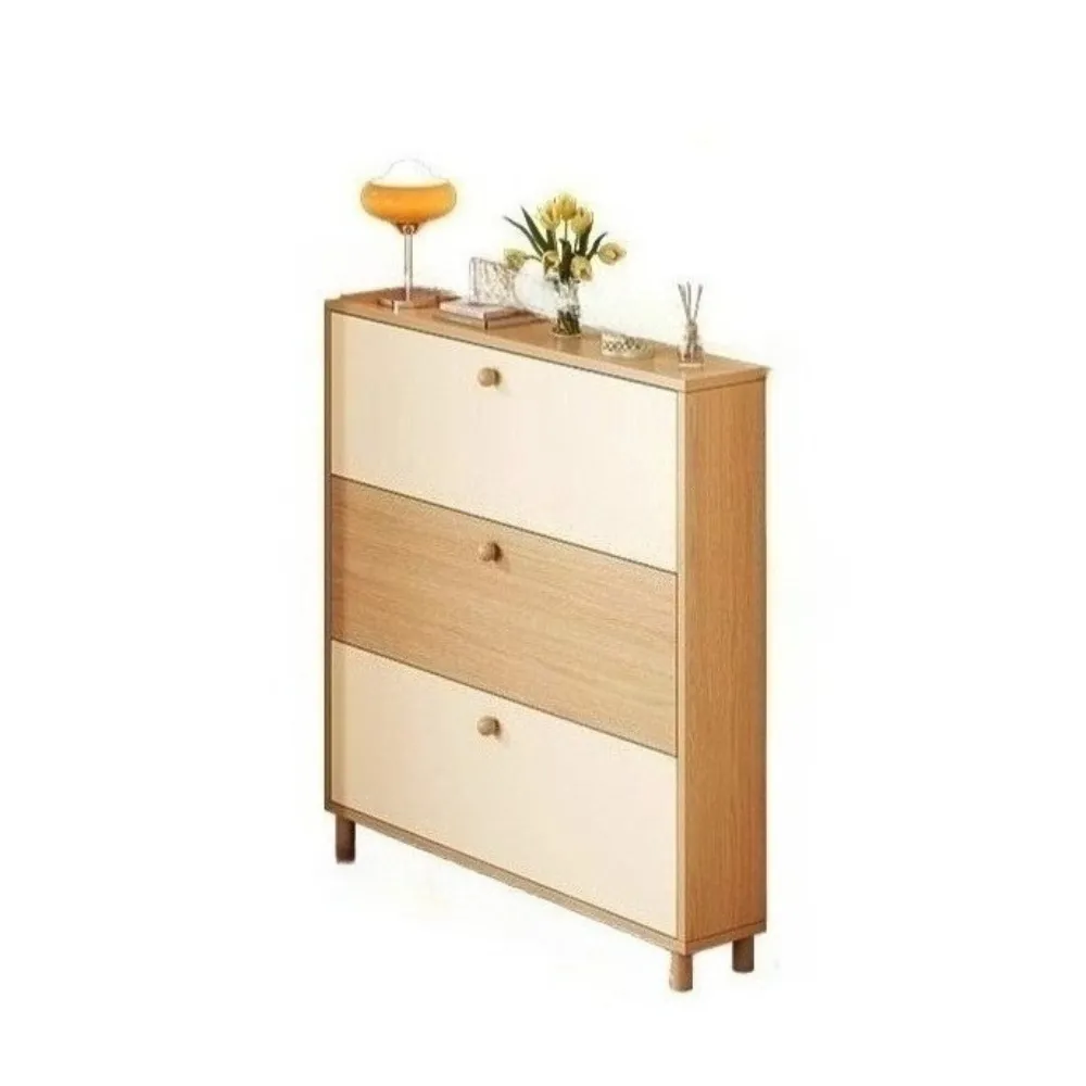 簡約翻鬥鞋櫃 原木色80×17×120cm(超薄省空間/透氣防潮/加高實木腿)