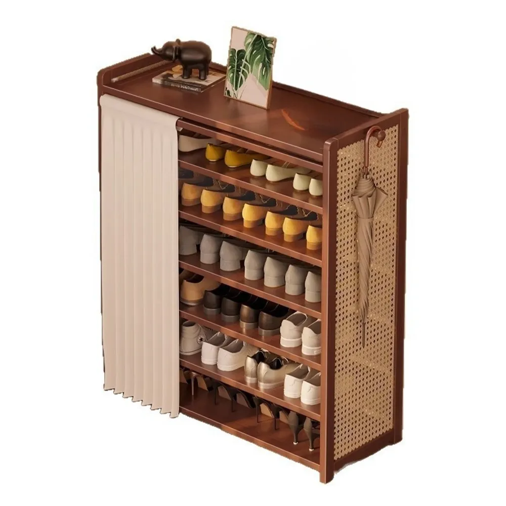 【Quality 聚家】藤編實木鞋櫃 尊享版鞋架帶傘架收納櫃(鞋架/鞋櫃/收納櫃/收納架/置物架/置物櫃/實木櫃)