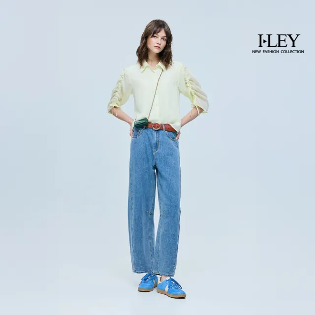 【ILEY 伊蕾】繭型牛仔寬褲(藍；M-XL；1262478605)