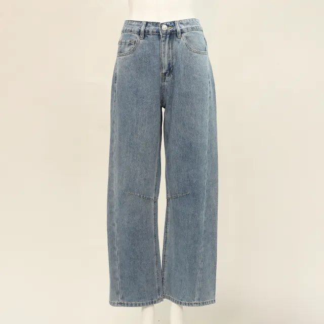 【ILEY 伊蕾】繭型牛仔寬褲(藍；M-XL；1262478605)