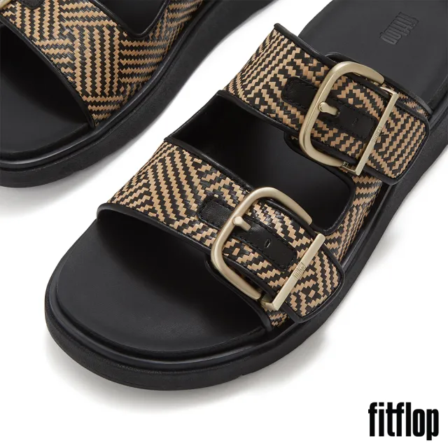 【FitFlop】GEN-FF 扣環圖案編織雙帶涼鞋-女(黑色)