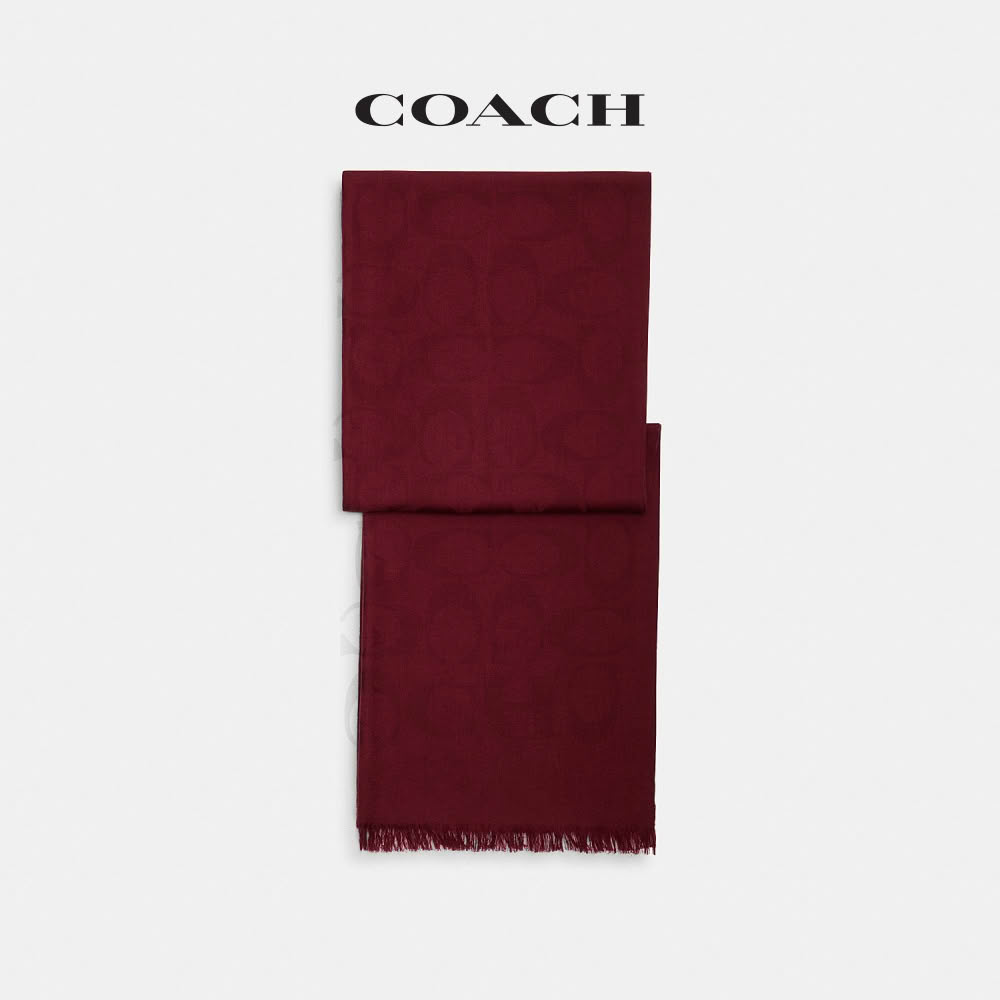 【COACH】蔻馳官方直營 經典 SIGNATURE圍巾-酒紅色(CB700)