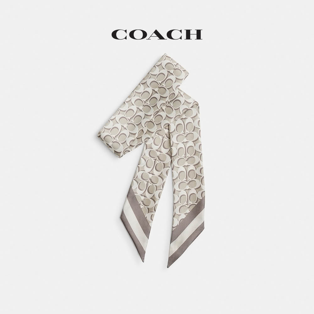 【COACH】蔻馳官方直營 經典 SIGNATURE桑蠶絲細圍巾-白色(CCN71)