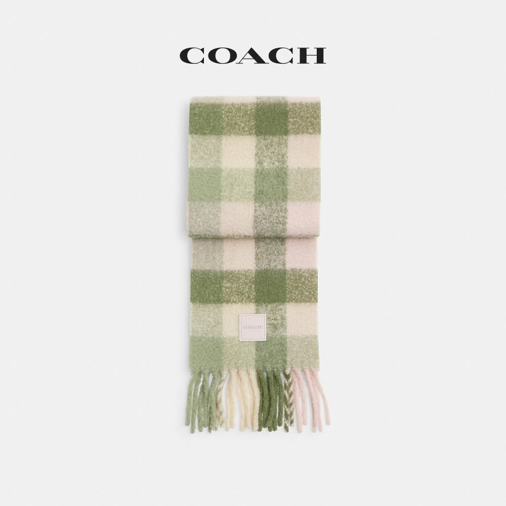 【COACH】蔻馳官方直營 大尺寸格紋圍巾-橄欖綠色 混合色(CCT70)