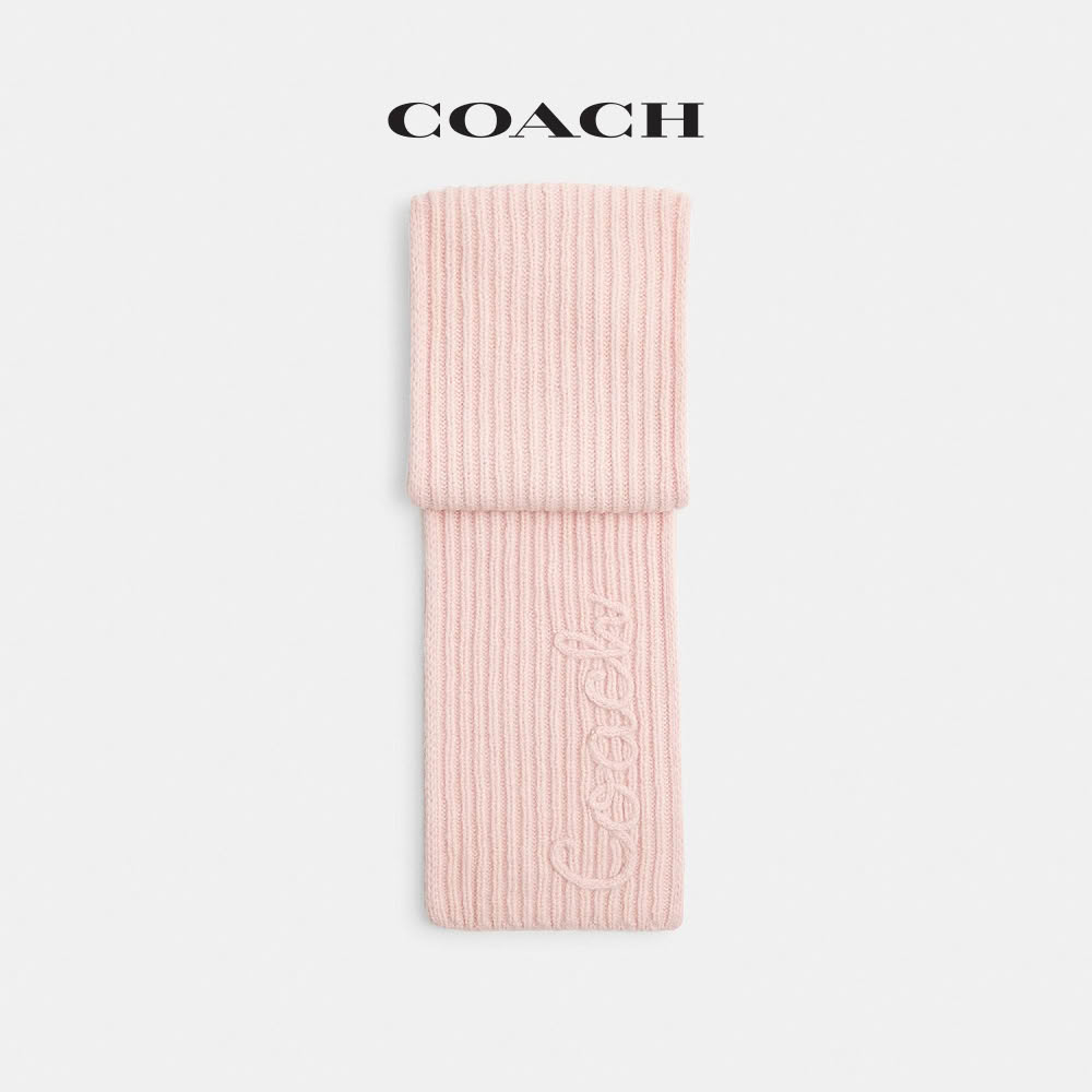【COACH】蔻馳官方直營 COACH文字圖案針織圍巾-粉色(CCT71)