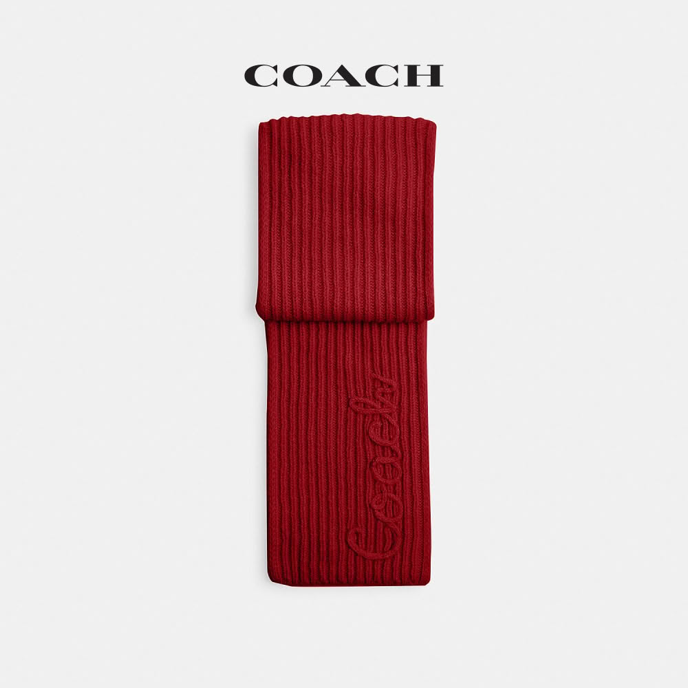 【COACH】蔻馳官方直營 COACH文字圖案針織圍巾-紅色(CCT71)