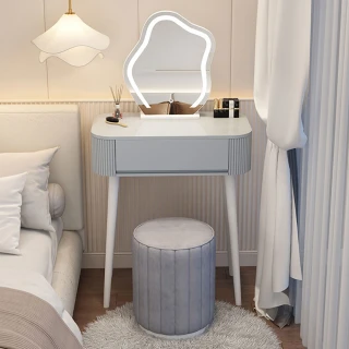 【匠俱】梳妝台 70CM+鏡+烤漆腿+圓凳 小戶型化妝台 輕奢奶油風化妝桌 桌椅組合