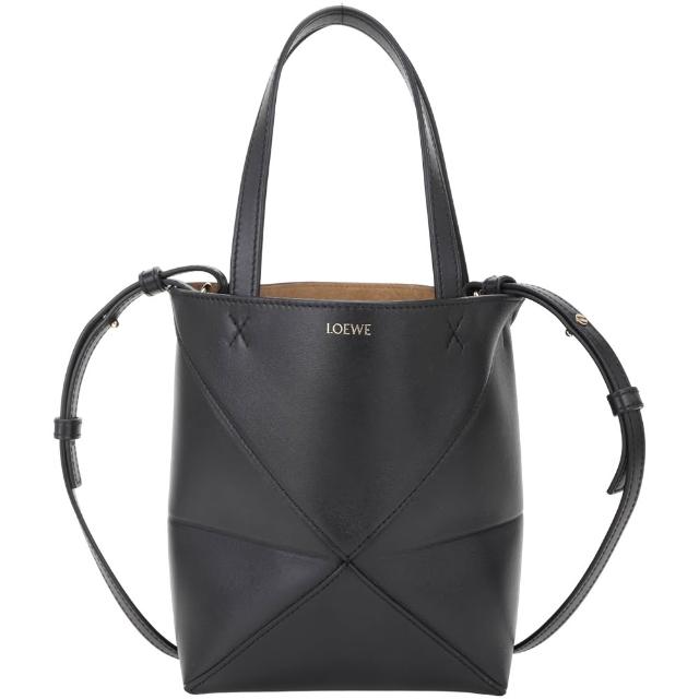 【LOEWE 羅威】Puzzle 迷你 切線可折疊小牛皮肩背拼圖托特包-黑色