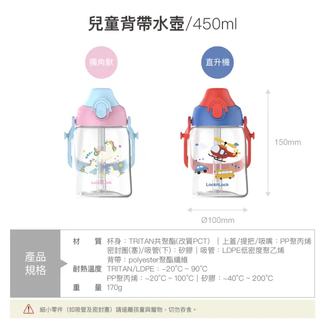 【LocknLock 樂扣樂扣】超值二入組 官方直營 兒童背帶水壺 450ml