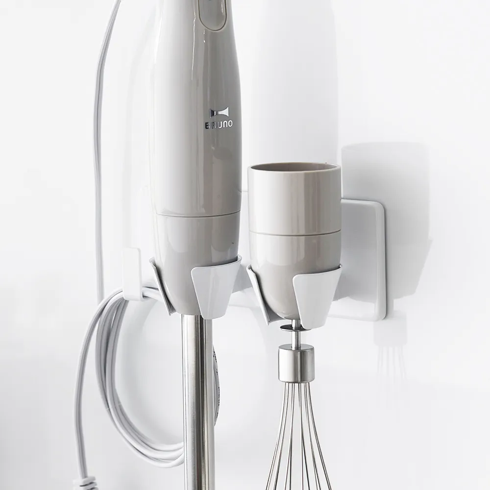 【YAMAZAKI 山崎】tower無痕貼攪拌器收納架-白(調理機/電器架/攪拌棒掛架/調理棒)