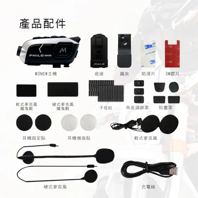 【Philo 飛樂】M3NEW 安全帽藍芽對講行車記錄器 支架可360度旋轉 (贈64G/藍芽安全帽/機車行車紀錄器)