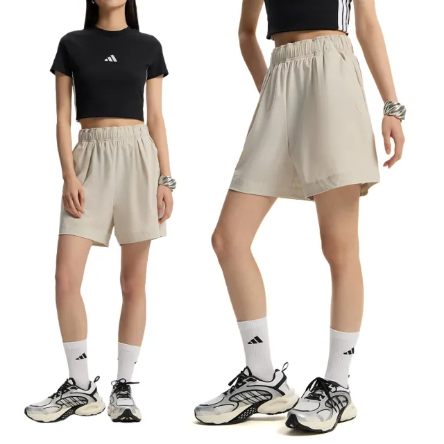 【adidas 愛迪達】Adidas Fav Wv Sho 女款 奶茶色 寬鬆 彈性腰圍 訓練 運動 休閒 短褲 KS5322