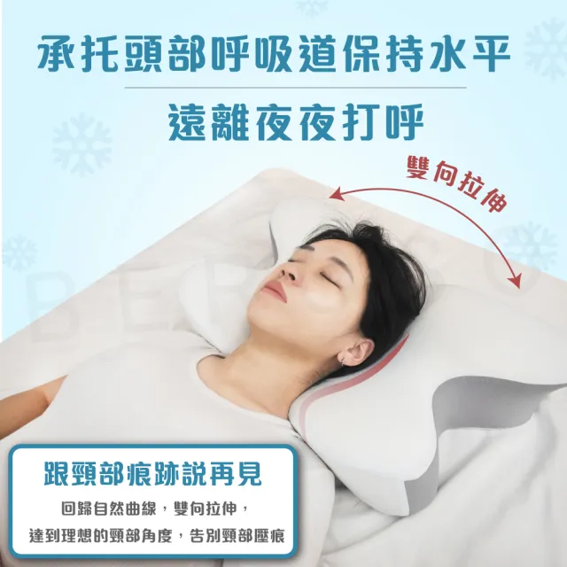 【Beroso 倍麗森】涼感冰絲透氣深眠護頸記憶枕頭(瞬涼 記憶枕 機能枕 支撐頸部 貼合肩頸 涼感)