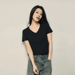 【GIORDANO 佐丹奴】韓系選品 女裝純棉素面V領短袖T恤(多色任選)
