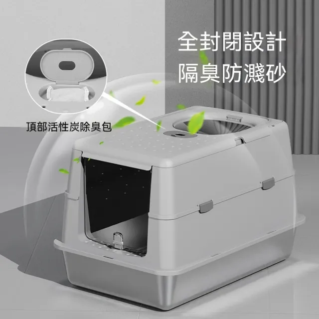 【Quality 聚家】貓砂盆 可變形兩用 不鏽鋼貓砂盆 全封閉防濺隔臭 UVC 紫外線除菌 雙向出入 寵物家具