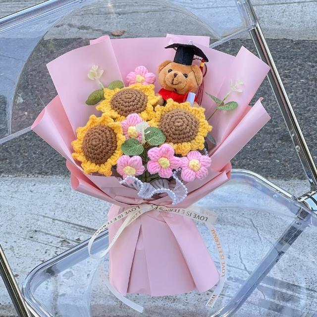 針織花束  畢業熊花束 小熊花束 向日葵 太陽花(畢業 教師節禮物)