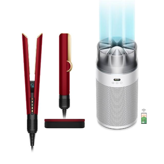 【dyson 戴森】HT01 二合一吹風直髮器 (絲絨紅禮盒版) + HJ10 噴射氣流空氣清淨機 (銀白色) (超值組)