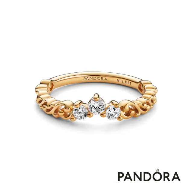 【Pandora 潘多拉】高雅旋紋皇冠戒指-鍍14k金