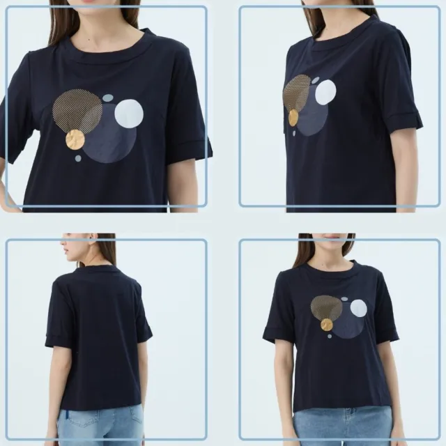 【Qiruo 奇若名品】春夏專櫃精品丈青色短袖上衣2502A  圓圈女裝
