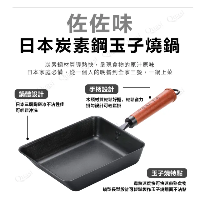 【Quasi】日式佐佐味碳鋼不沾玉子燒鍋(加贈40cm原木長筷1雙)