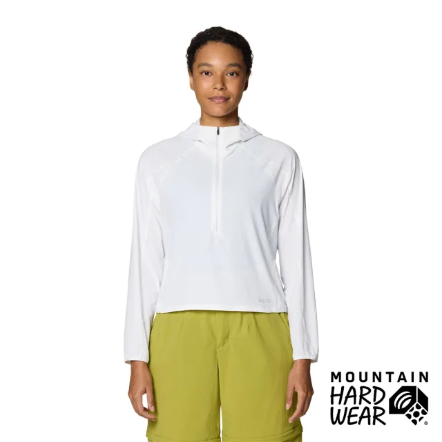 【Mountain Hardwear】Sunshield™ Hoody 防曬抗臭長袖半拉鍊連帽短版上衣 女款 霧堤白 #2110511