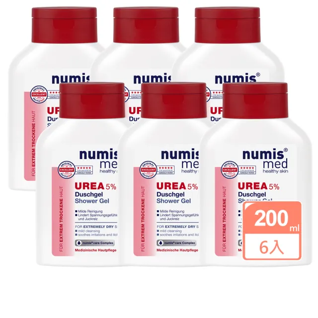 【Numis med 樂美思】6入尿素5%極致修護潤澤沐浴凝膠200ml(總代理公司貨)